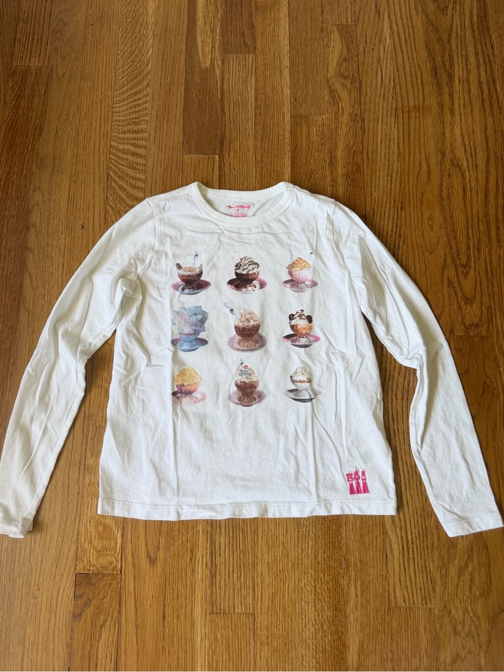 J. Crew Girls Serendipity 3 White Long-Sleeve Tee with Ice Cream, 10/11